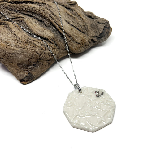 White Gold Porcelain Leaf Necklace