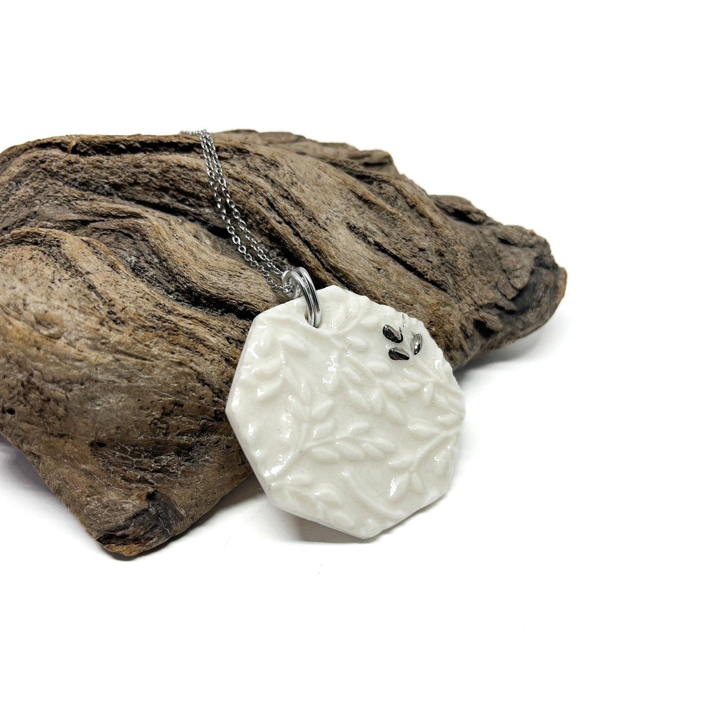 White Gold Porcelain Leaf Necklace