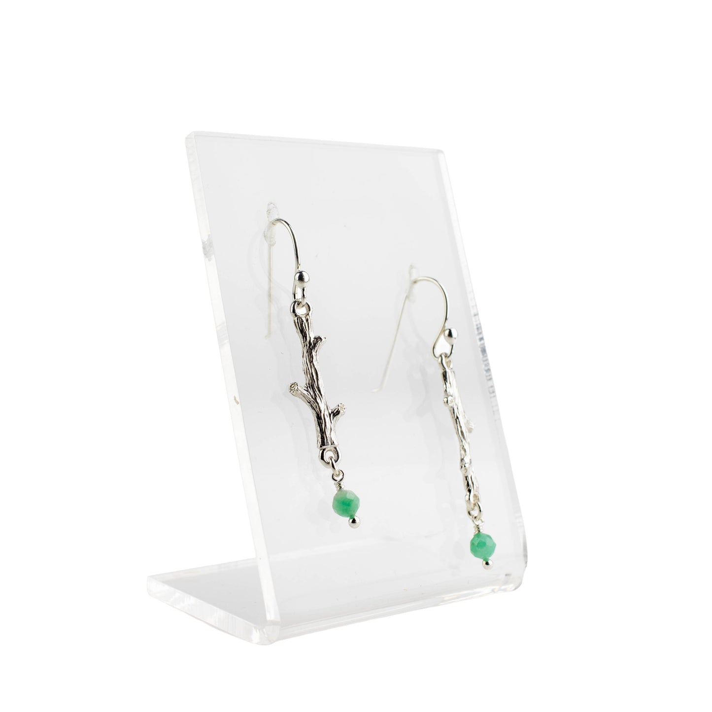 Emerald Bead Twig Earrings
