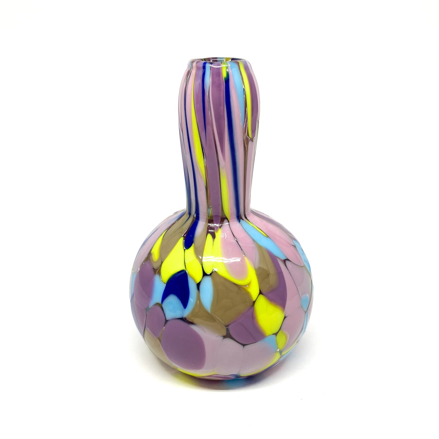 Bulb-base Slumber Party Mini Vase with elongated neck and dynamic marbled pattern.