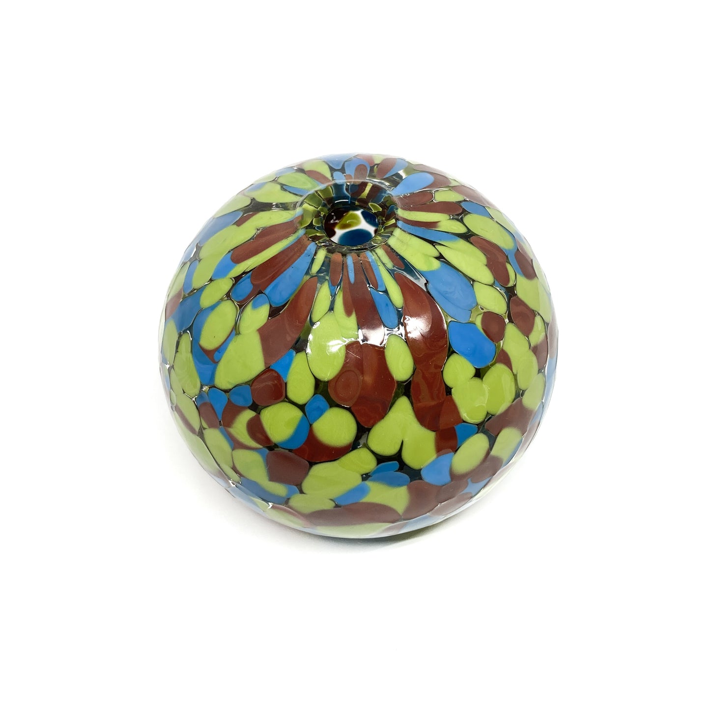 Top view of the Swamp Monster Round Vase revealing a radial arrangement of bold glass details.