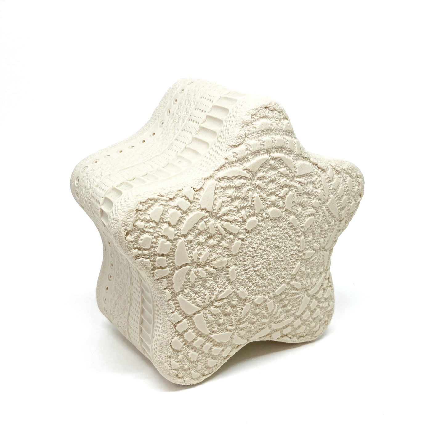 Star-shaped art piece with a complex, raised pattern resembling delicate lace.
