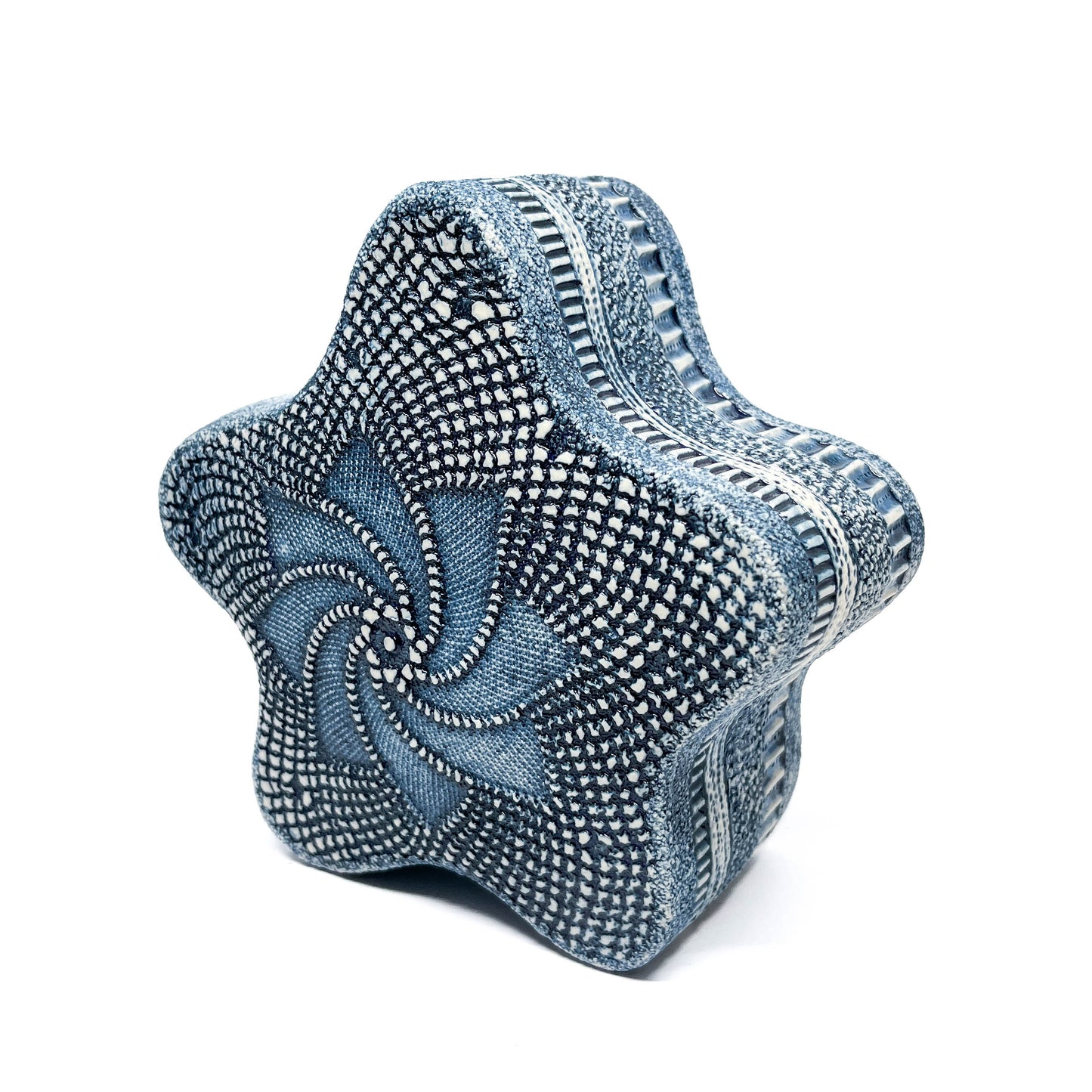Here's an alt text for the image: A Blue Oxide Diatom Star Sculpture with intricate patterns and a unique, star-like shape.