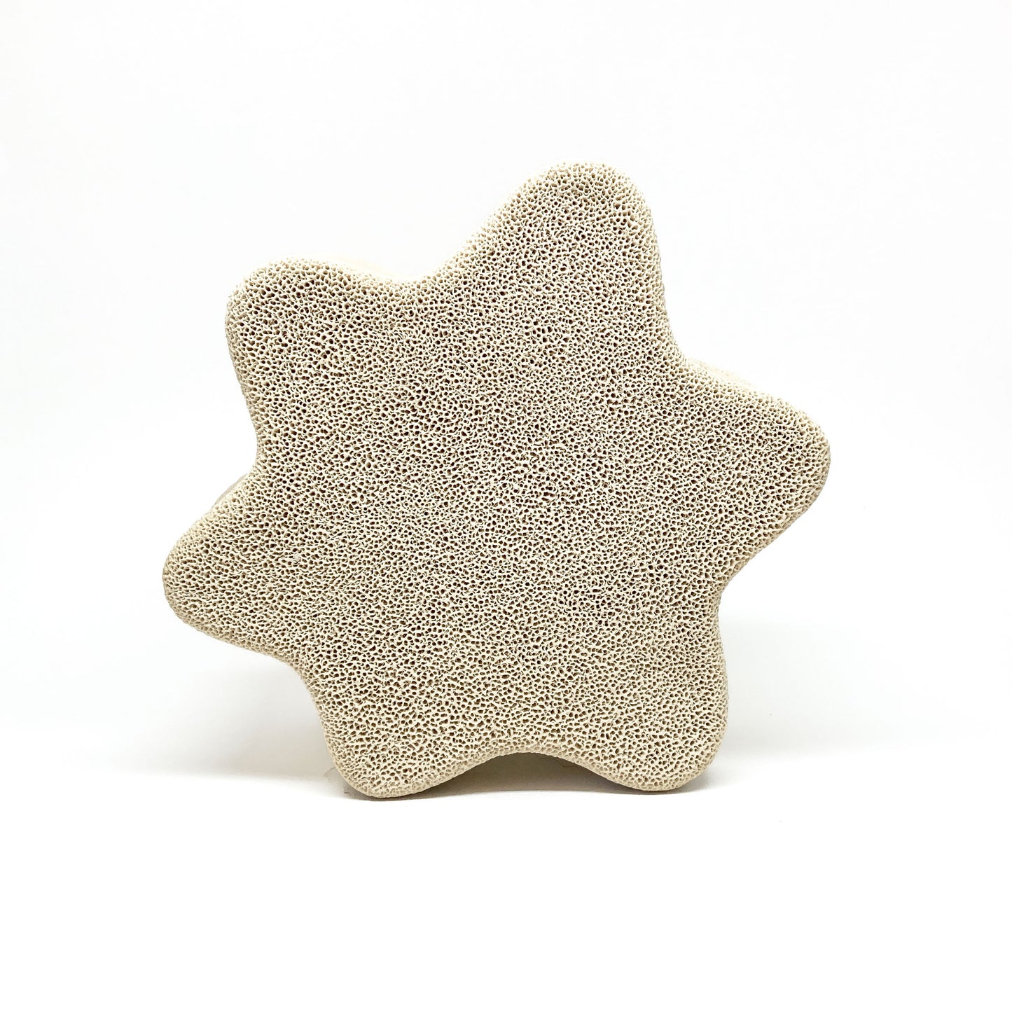 A star-shaped Triceatium Sculpture with a porous, textured surface.