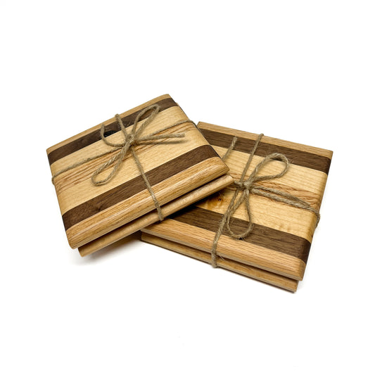 Striped Hardwood Coaster Set