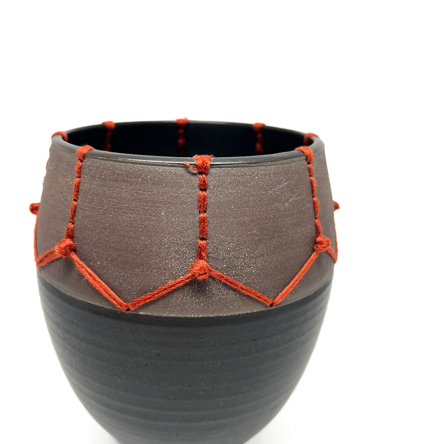 Coffee Clay Embroidered Vessel #2