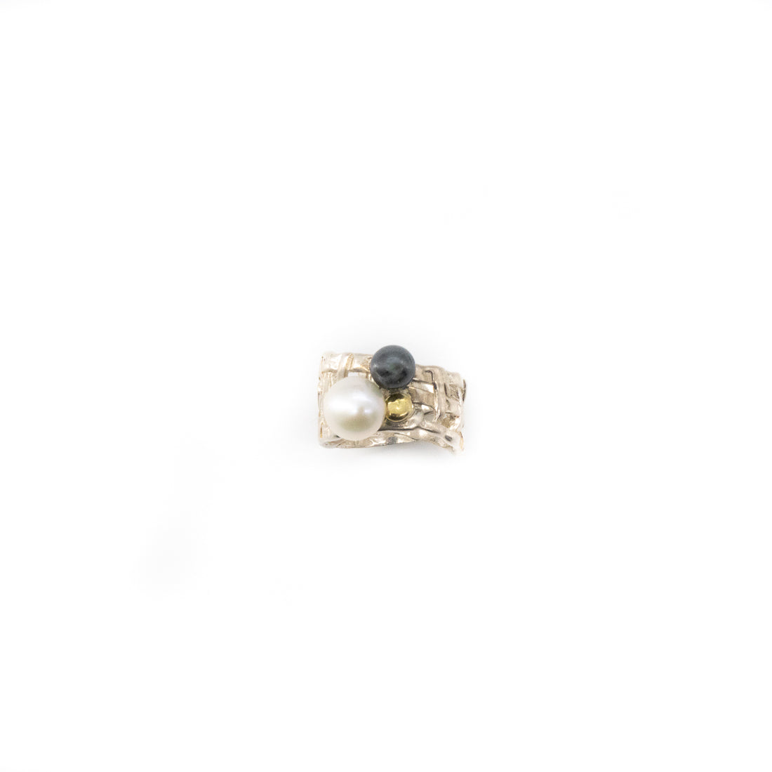Woven Basket Ring with Two Pearls