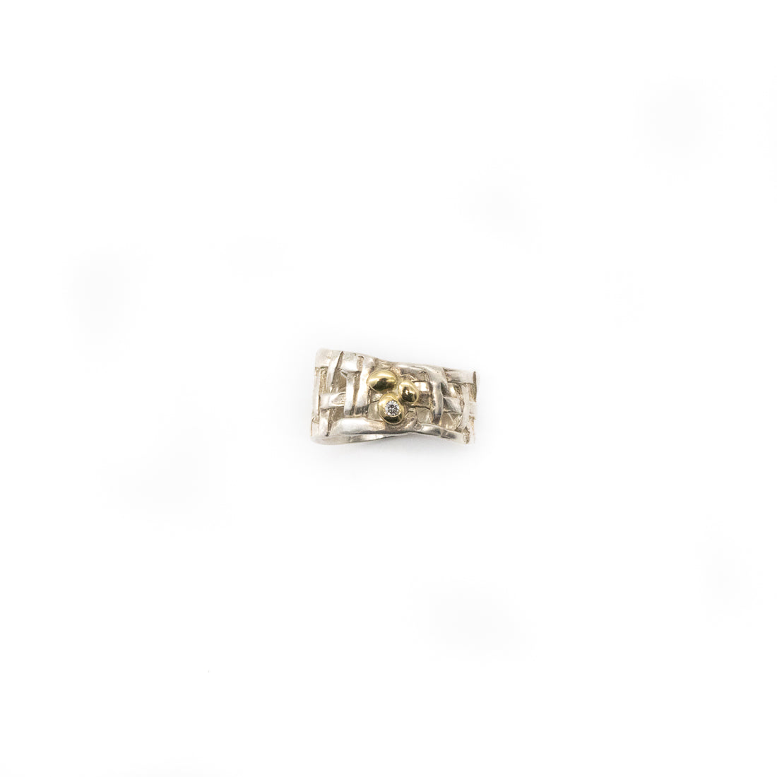 Woven Basket Ring with 18kt Gold and Diamond