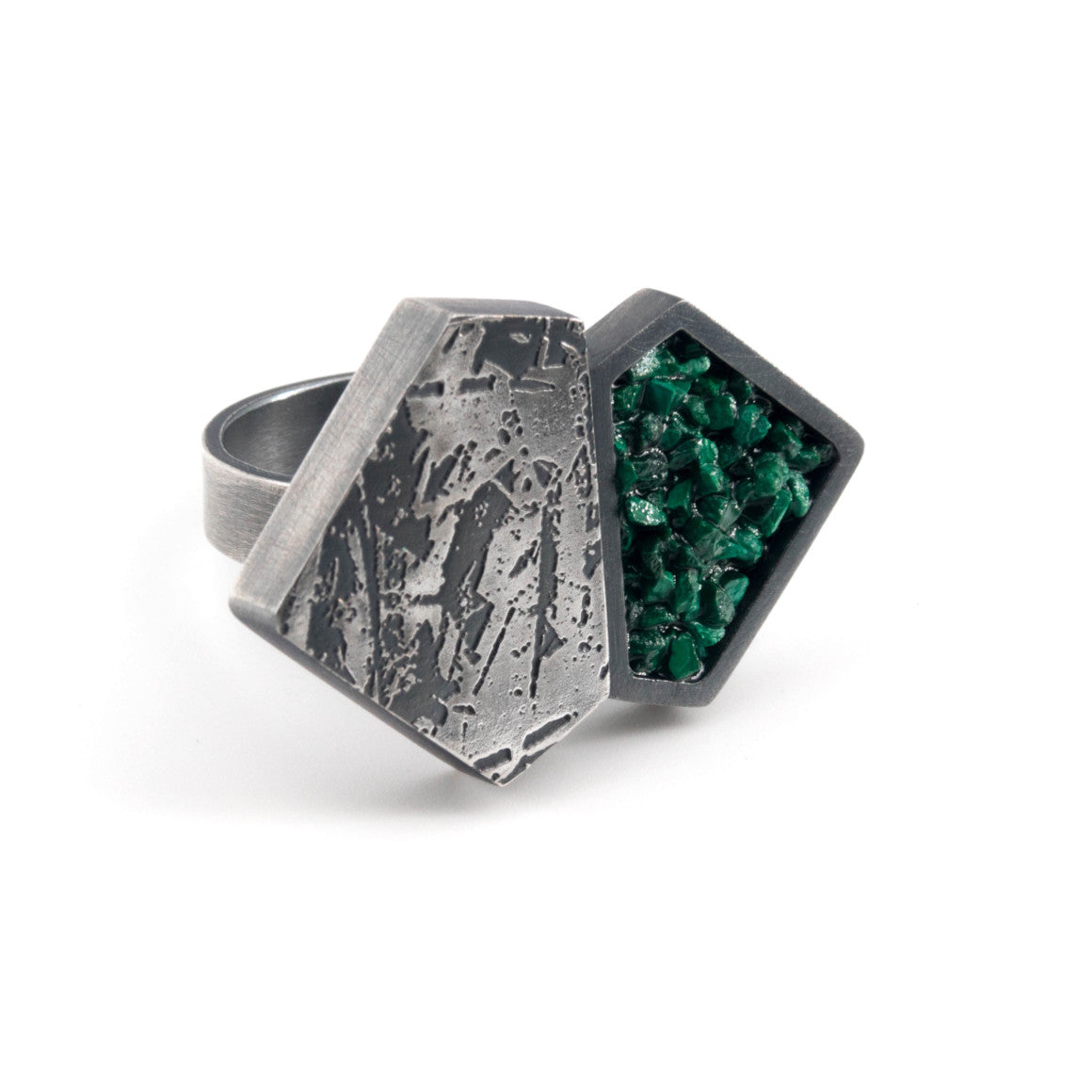 Malachite and Etched Silver Ring