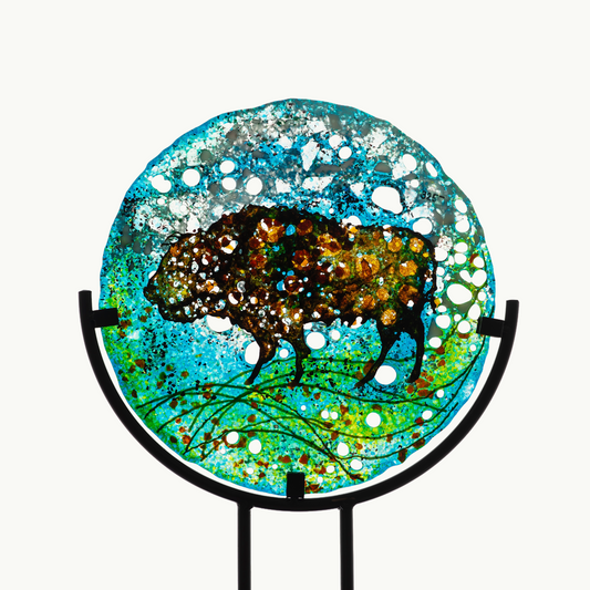 "Dream of the Ancestors" Fused Glass Mandela with Buffalo