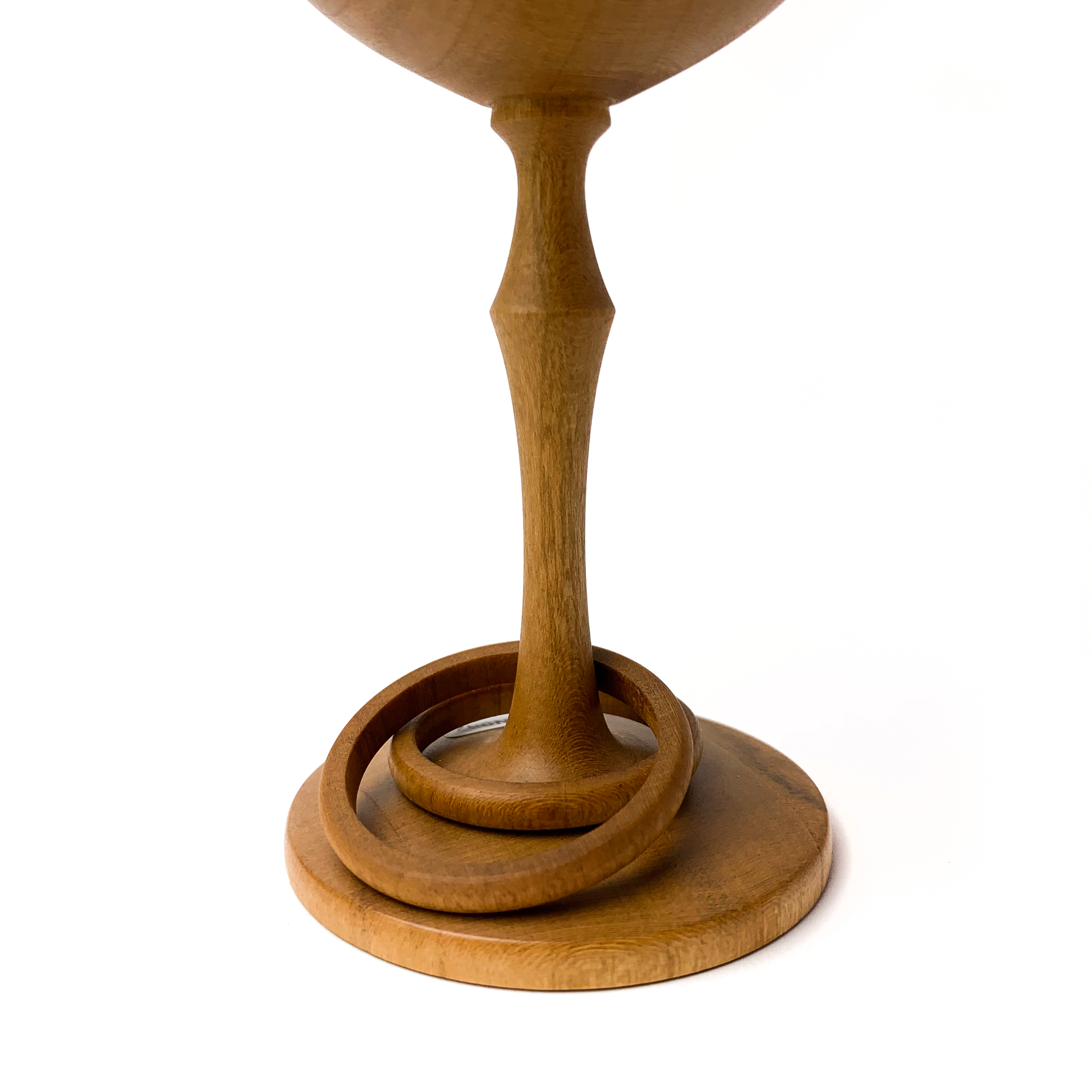 Close-up of the Wooden Wedding Goblet's base and rings.