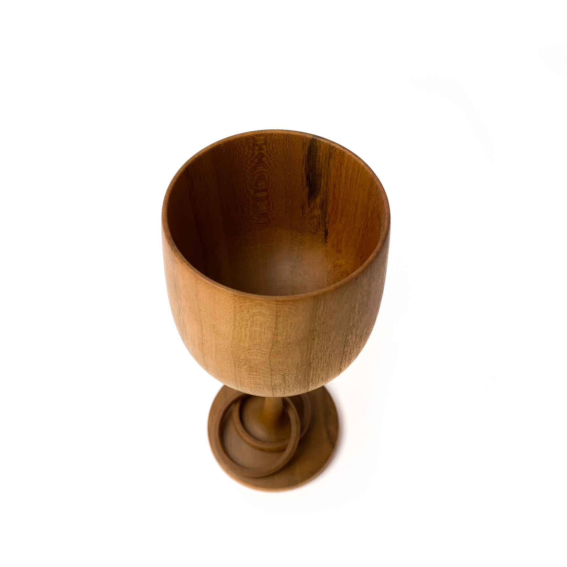 Top-down view of a Wooden Wedding Goblet.