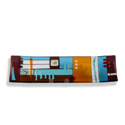 Large Orange and Teal Geometric Plate