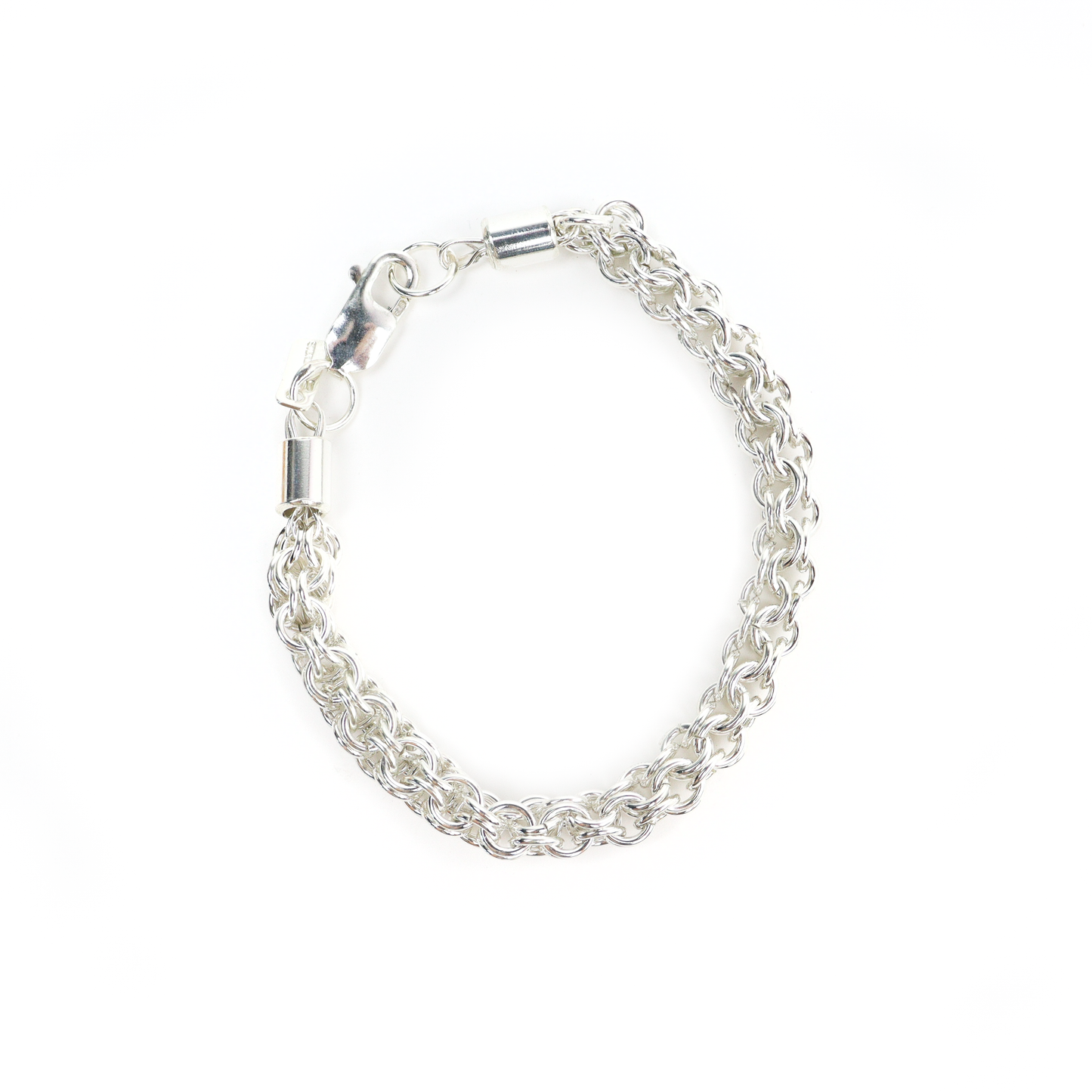 Silver Chain Mail Bracelet with a secure lobster clasp, crafted from tightly linked rings.