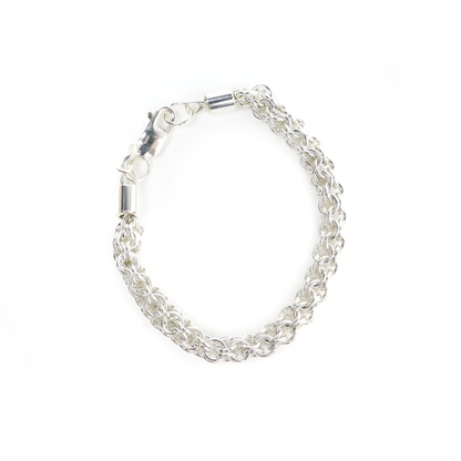 Silver Chain Mail Bracelet with a secure lobster clasp, crafted from tightly linked rings.