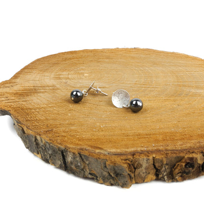 Balance Scribble Disc with Hematite Dangle Stud