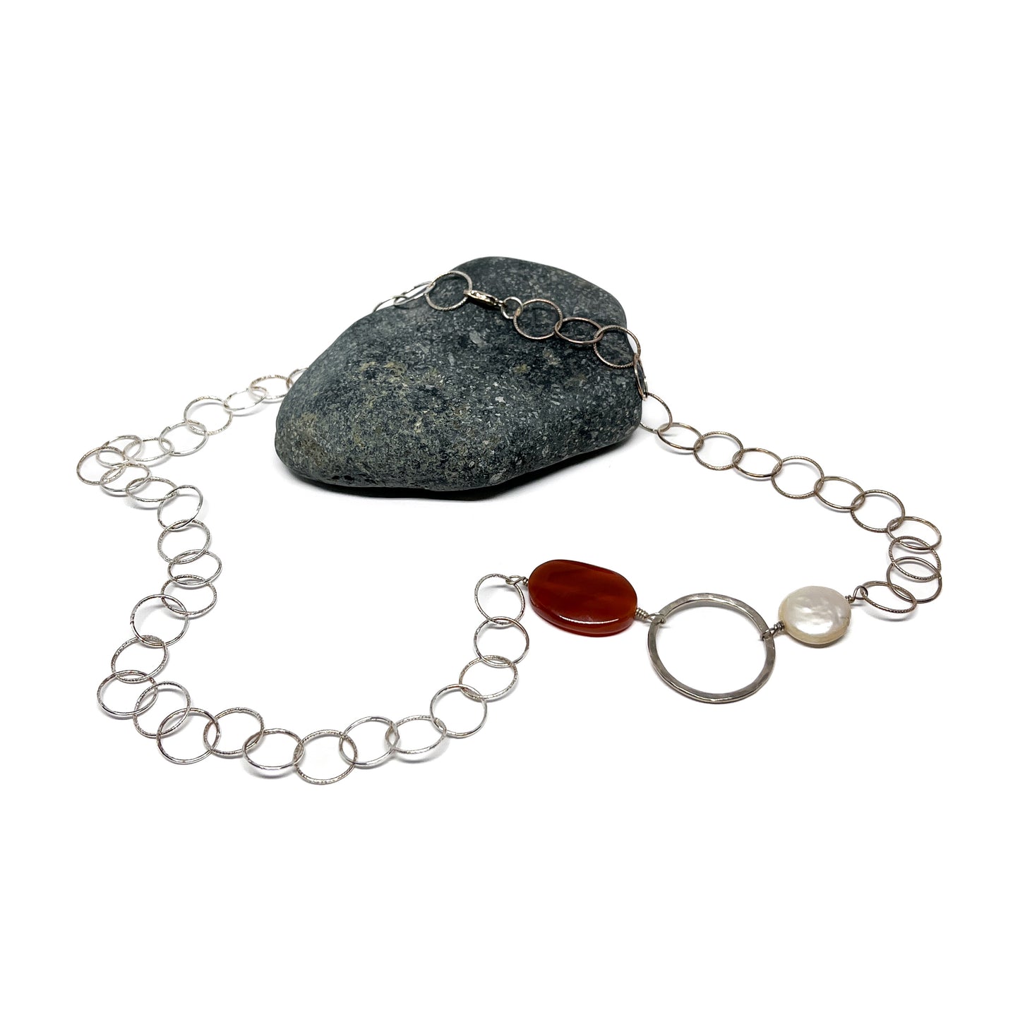 Carnelian and Pearl Loop Necklace