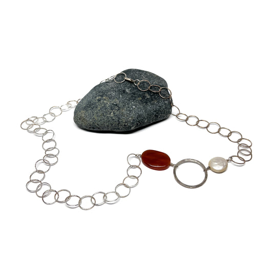 Carnelian and Pearl Loop Necklace