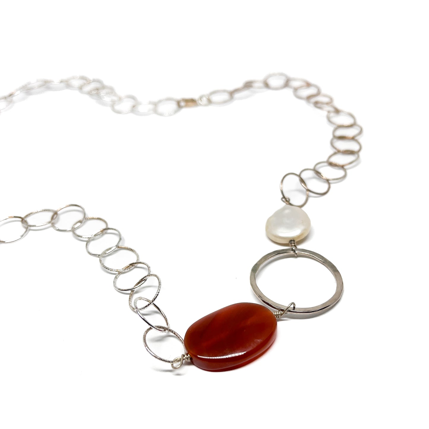 Carnelian and Pearl Loop Necklace