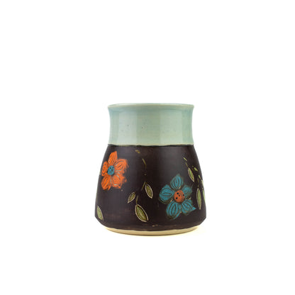 Floral Dark Burnished Carved Mug