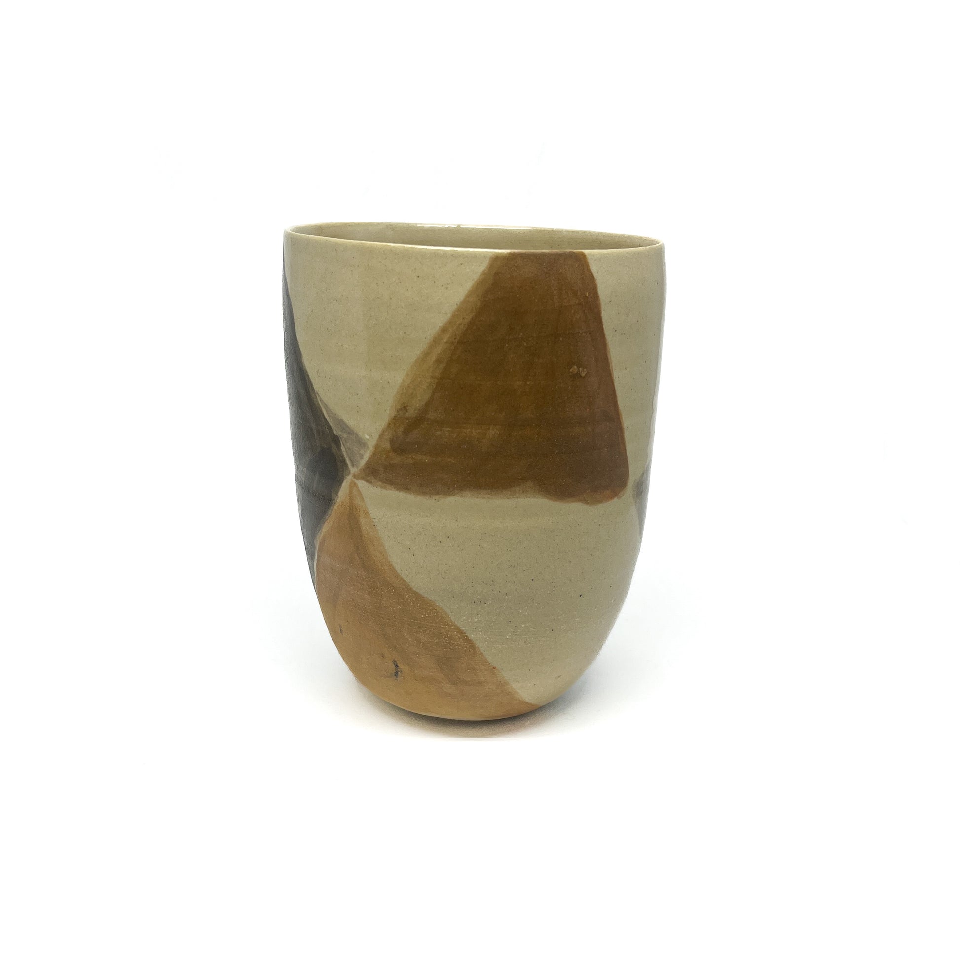 Handmade Bizen ware vase with naturally occurring ash glaze patterns in earthy tones.