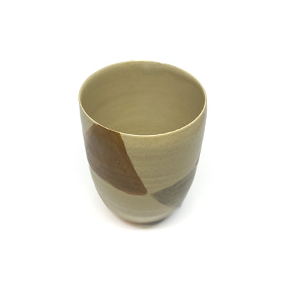Top view of a vase showing its unglazed interior and naturally fired, earthy-toned patterns.