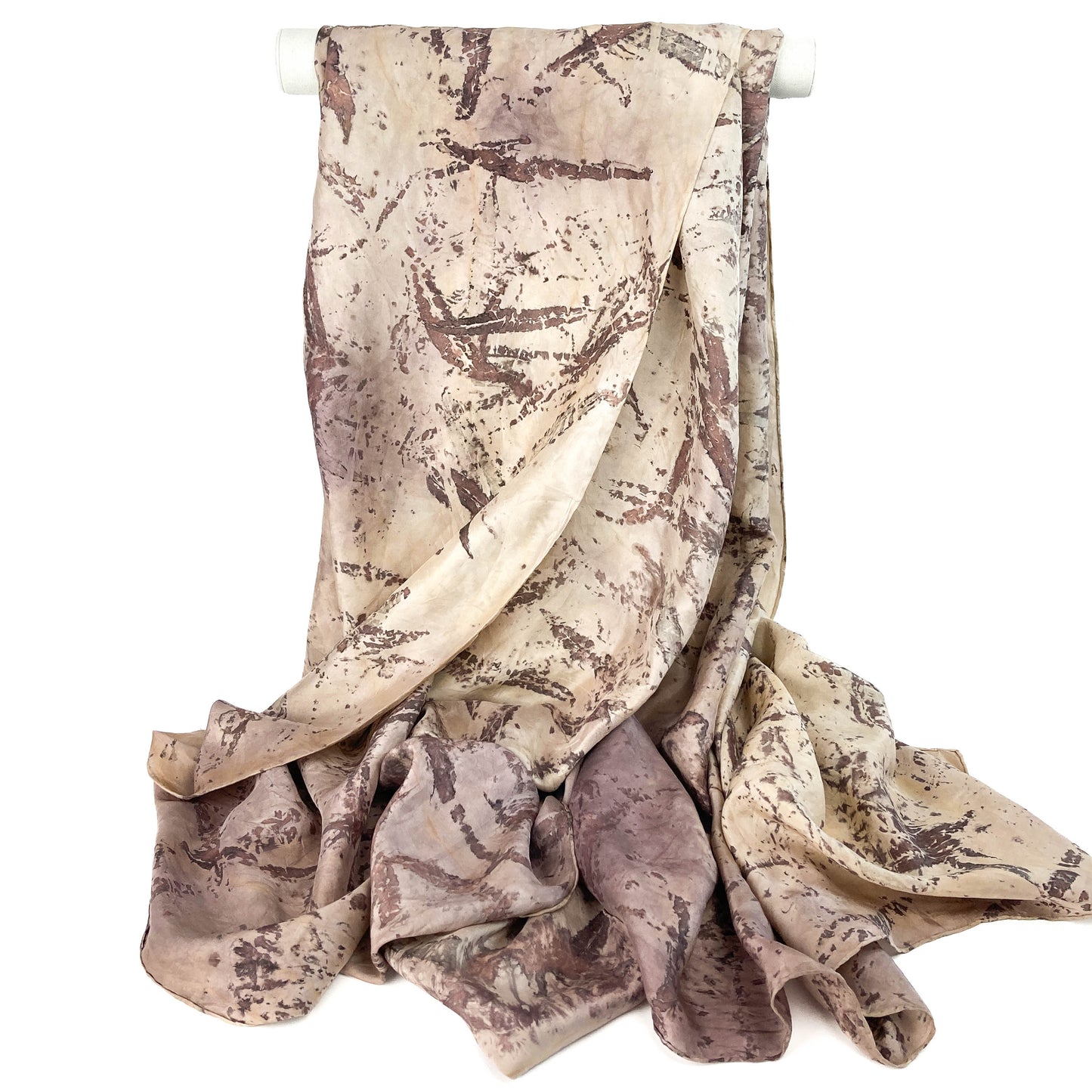 Draped Silk Blanket Scarf with an abstract, nature-inspired pattern and a soft, flowing texture.