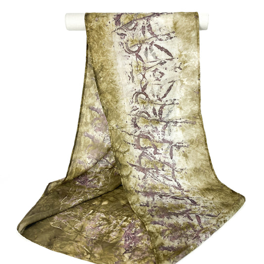 Textured Silk Habotai Infinity Scarf with abstract patterns and a soft, flowing drape.