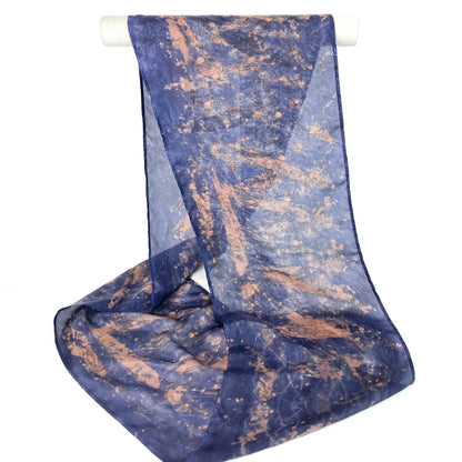 Flowing Silk Habotai Infinity Scarf with an artistic, mottled pattern and a delicate, light texture.