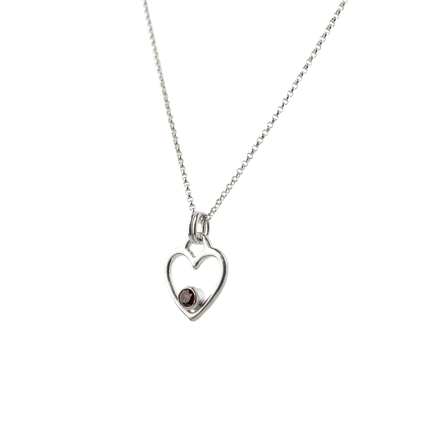 Open heart necklace with garnet