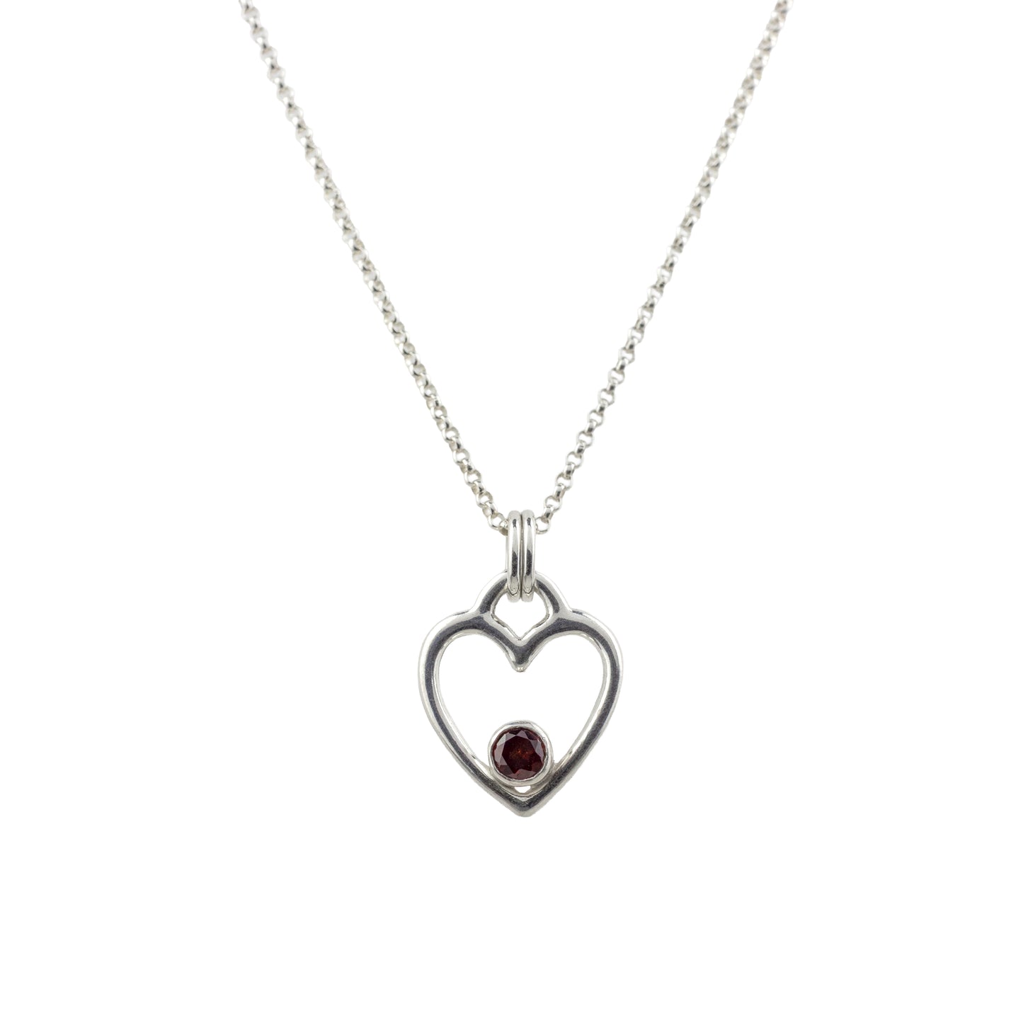 Open heart necklace with garnet