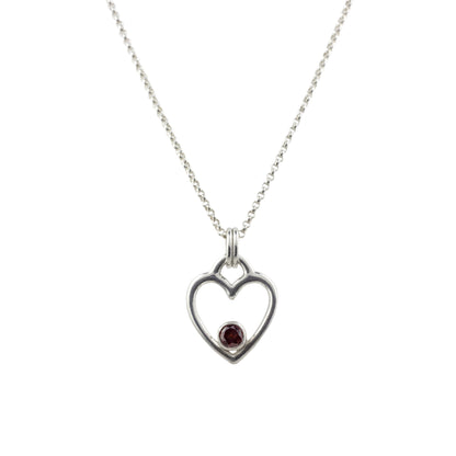 Open heart necklace with garnet