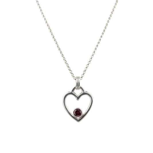 Open heart necklace with garnet