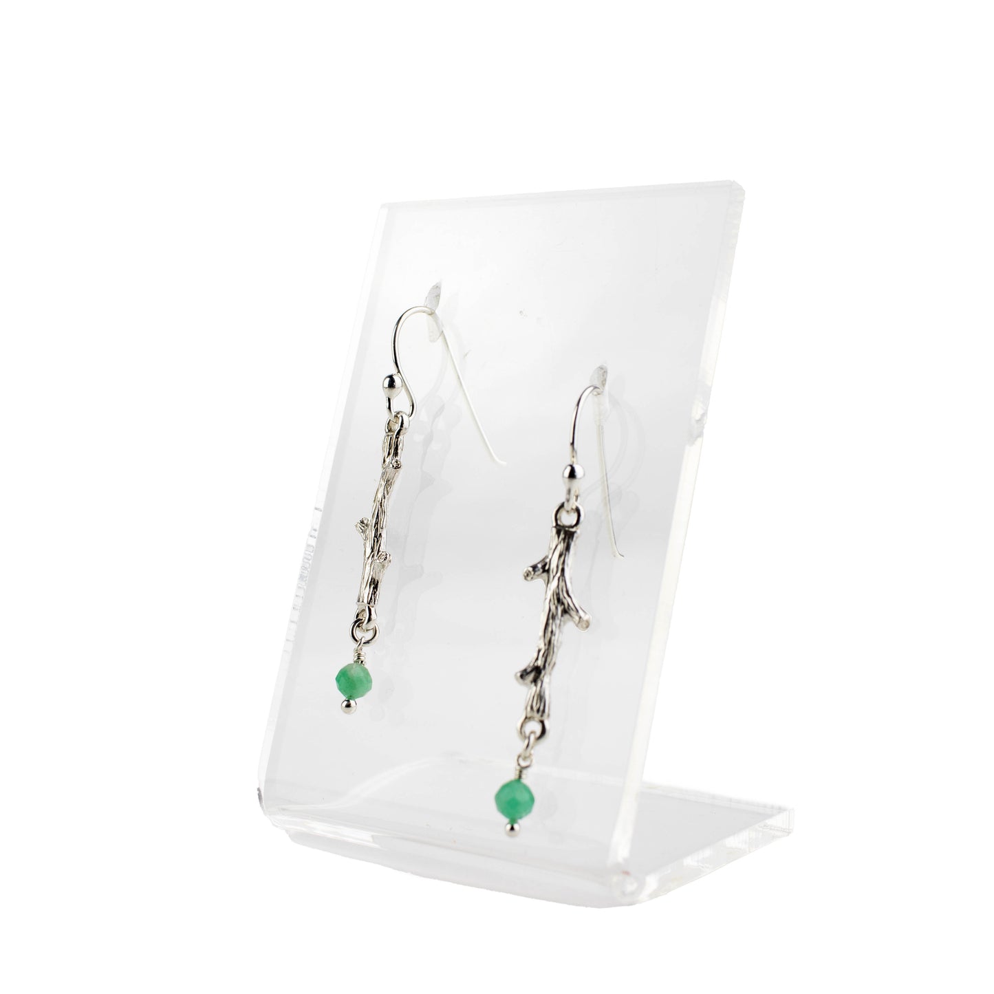 Emerald Bead Twig Earrings