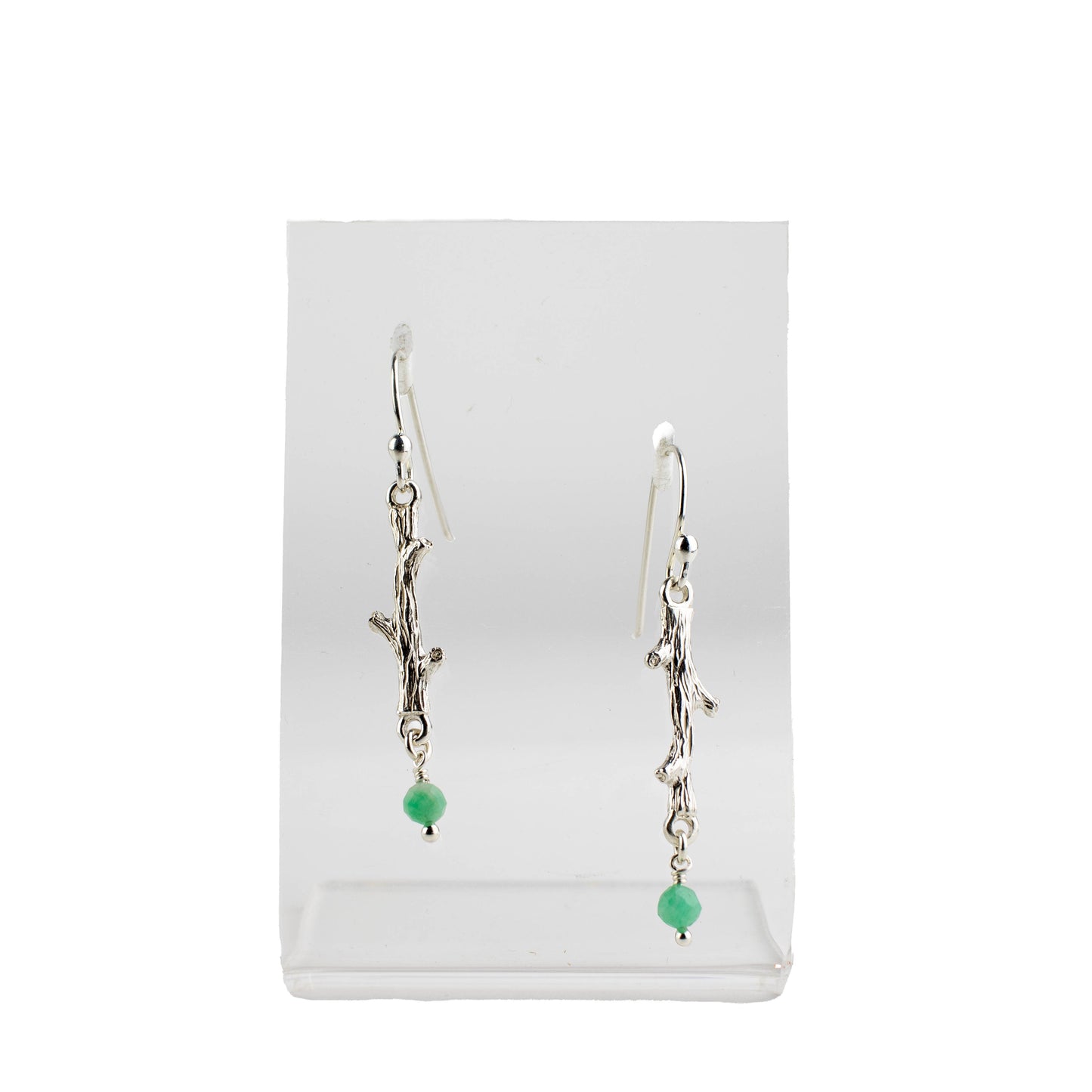 Emerald Bead Twig Earrings