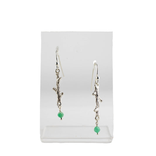 Emerald Bead Twig Earrings