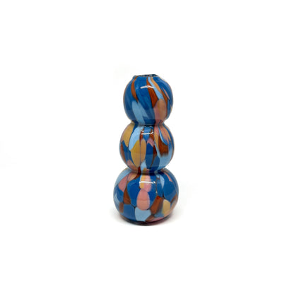 Stacked-sphere Blue & Orange Mini Vase with a glossy finish and vibrant glass design.