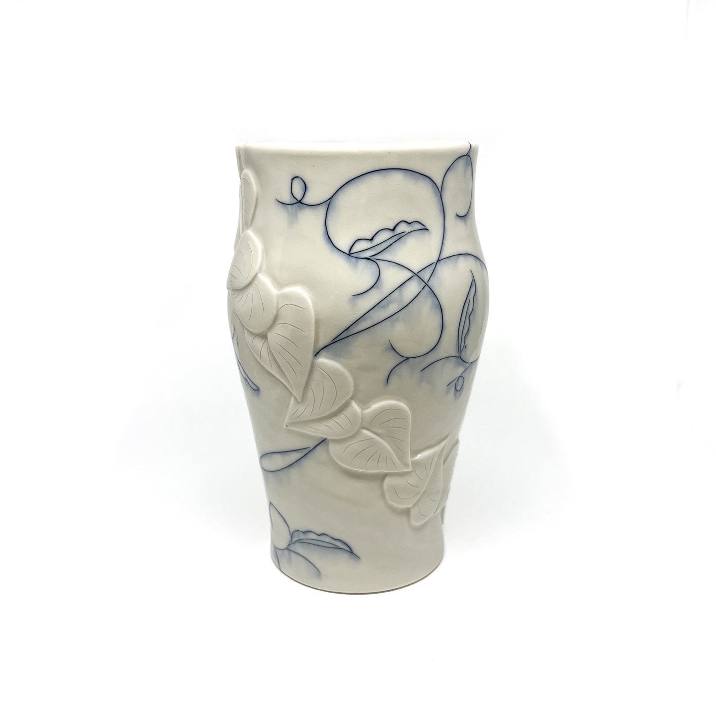Small Carved Blue and White Vase