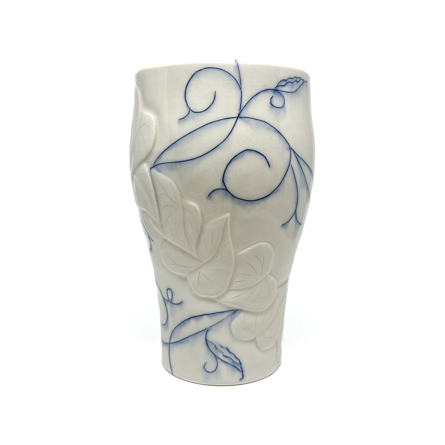 Small Carved Blue and White Vase