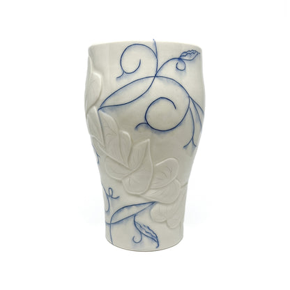 Small Carved Blue and White Vase