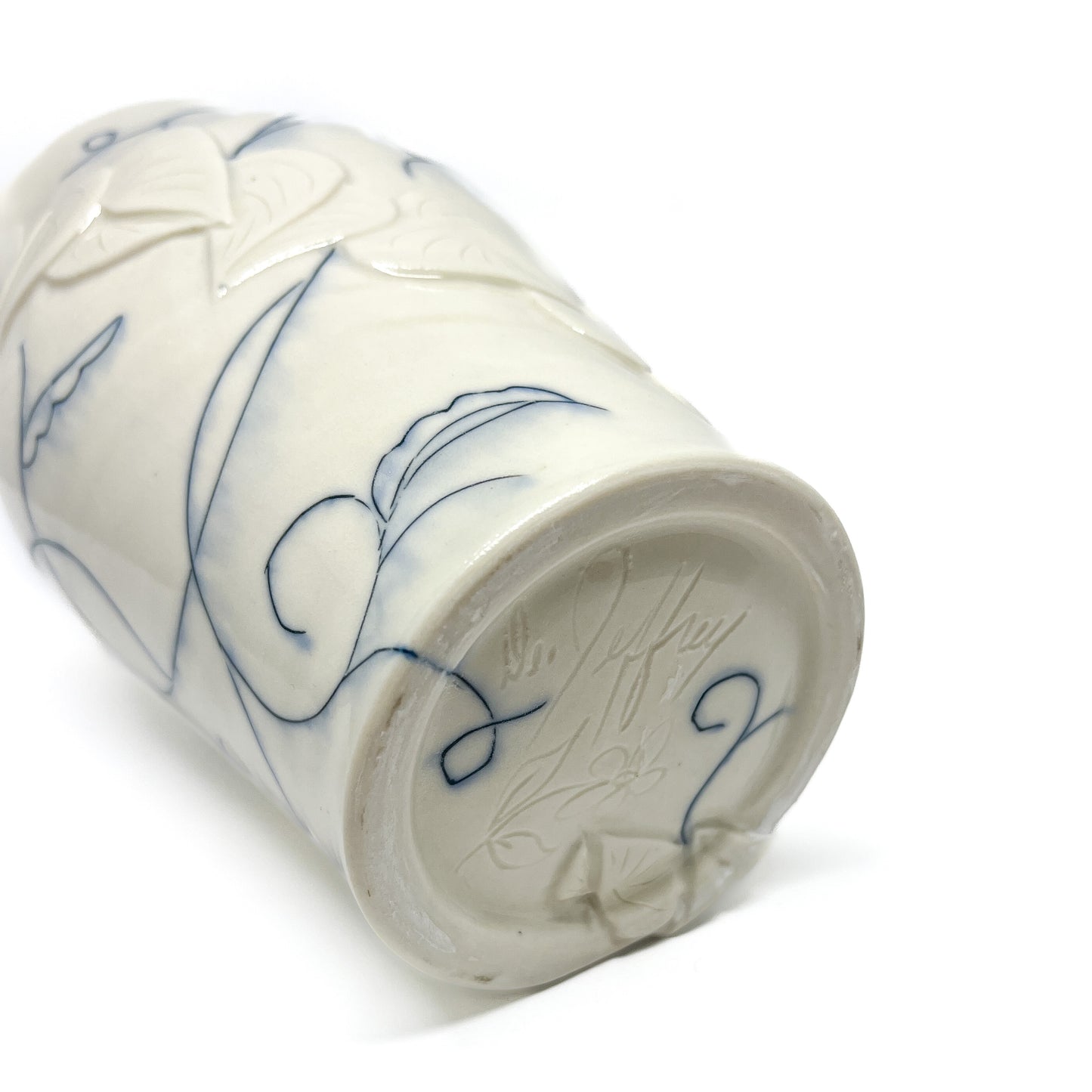 Small Carved Blue and White Vase