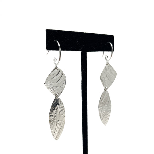 Silver Patterned Double Earrings