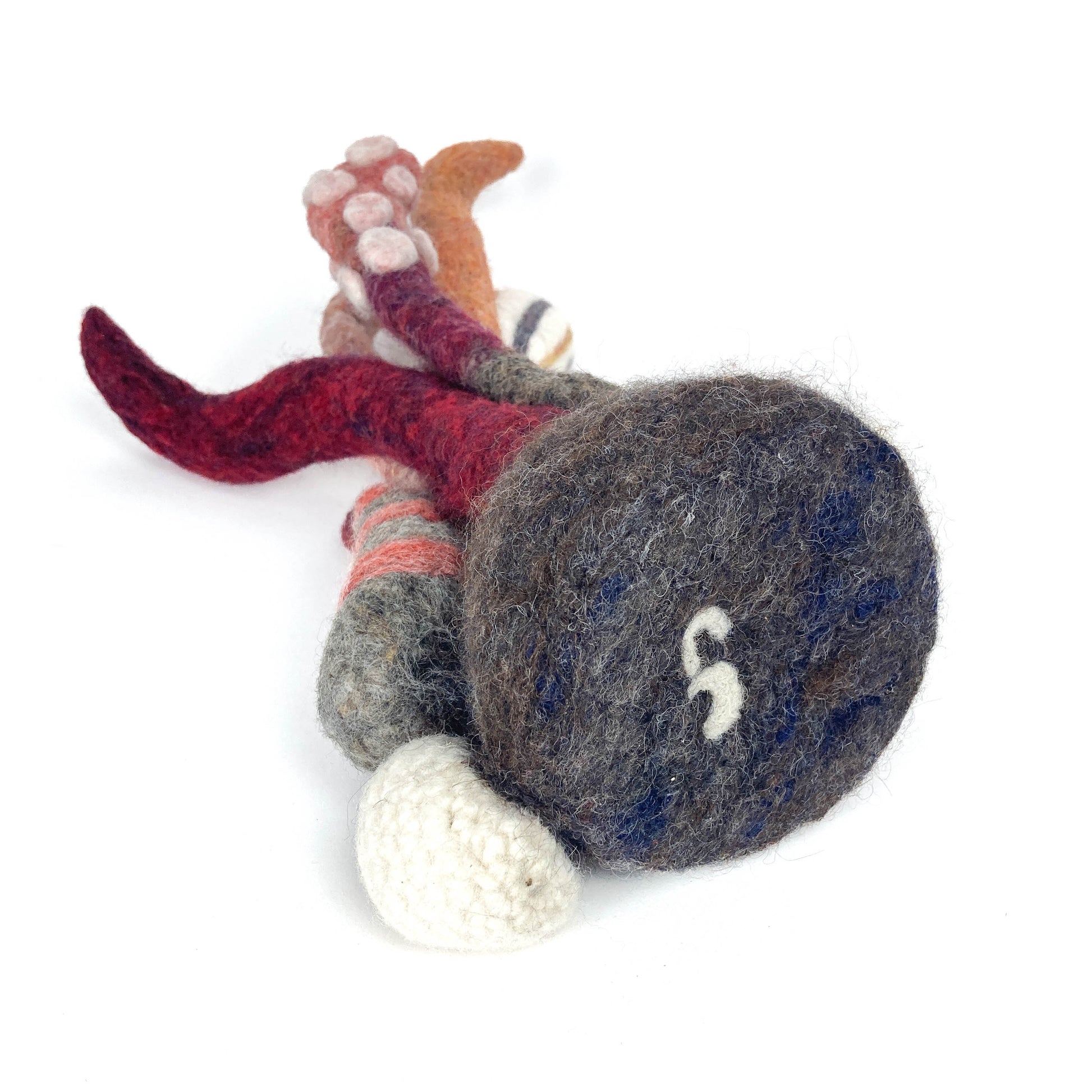 Overhead view of Christina Norberg's felted wool sculpture "Under the Sea Party," displaying its textured, organic forms.