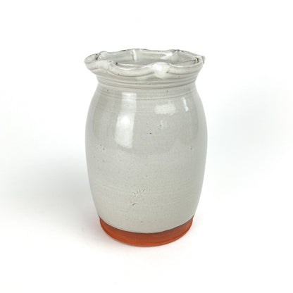 Handmade ceramic Coral Patola Ripple Vase with a textured, wavy rim and visible unglazed bottom.