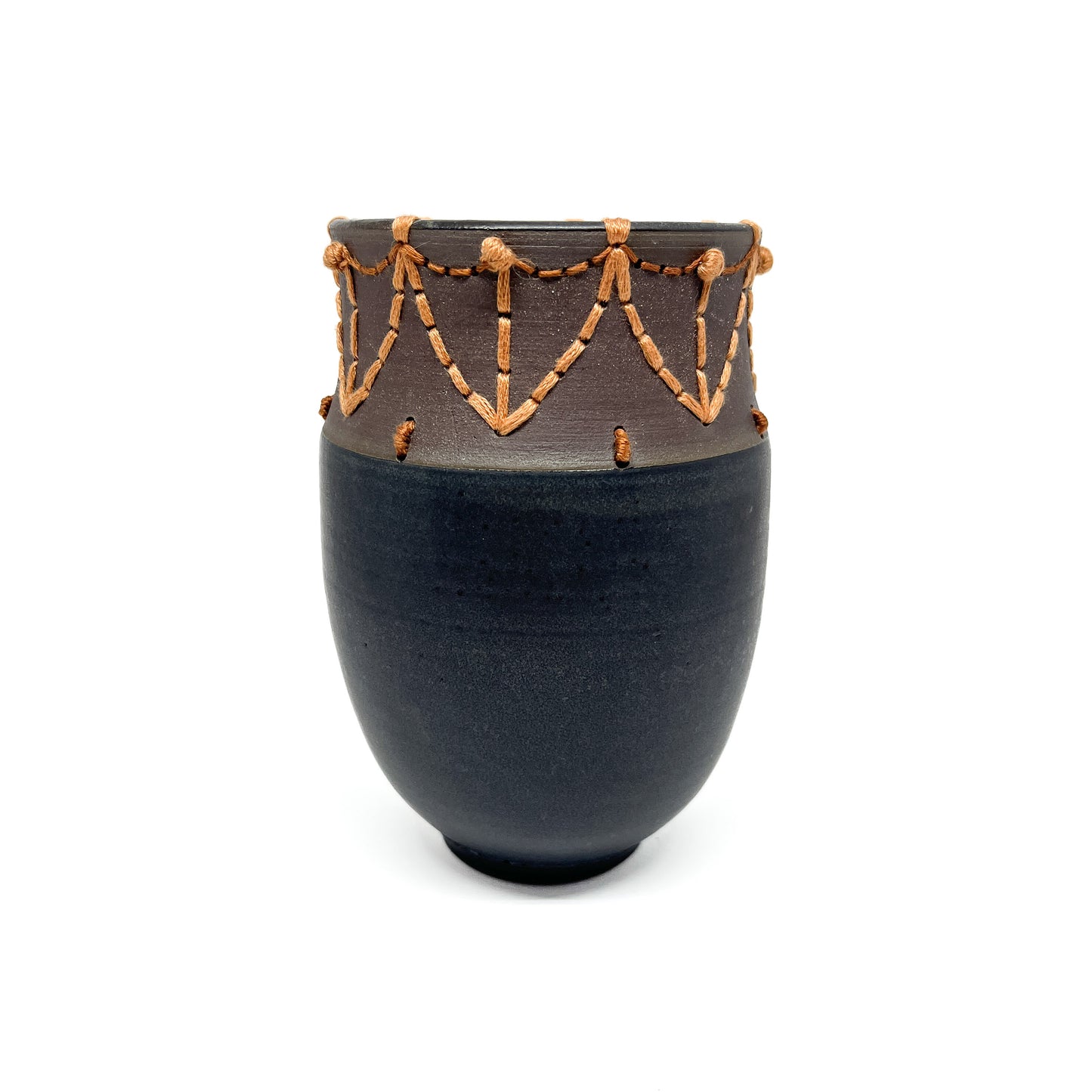 Coffee Clay Embroidered Vessel #1