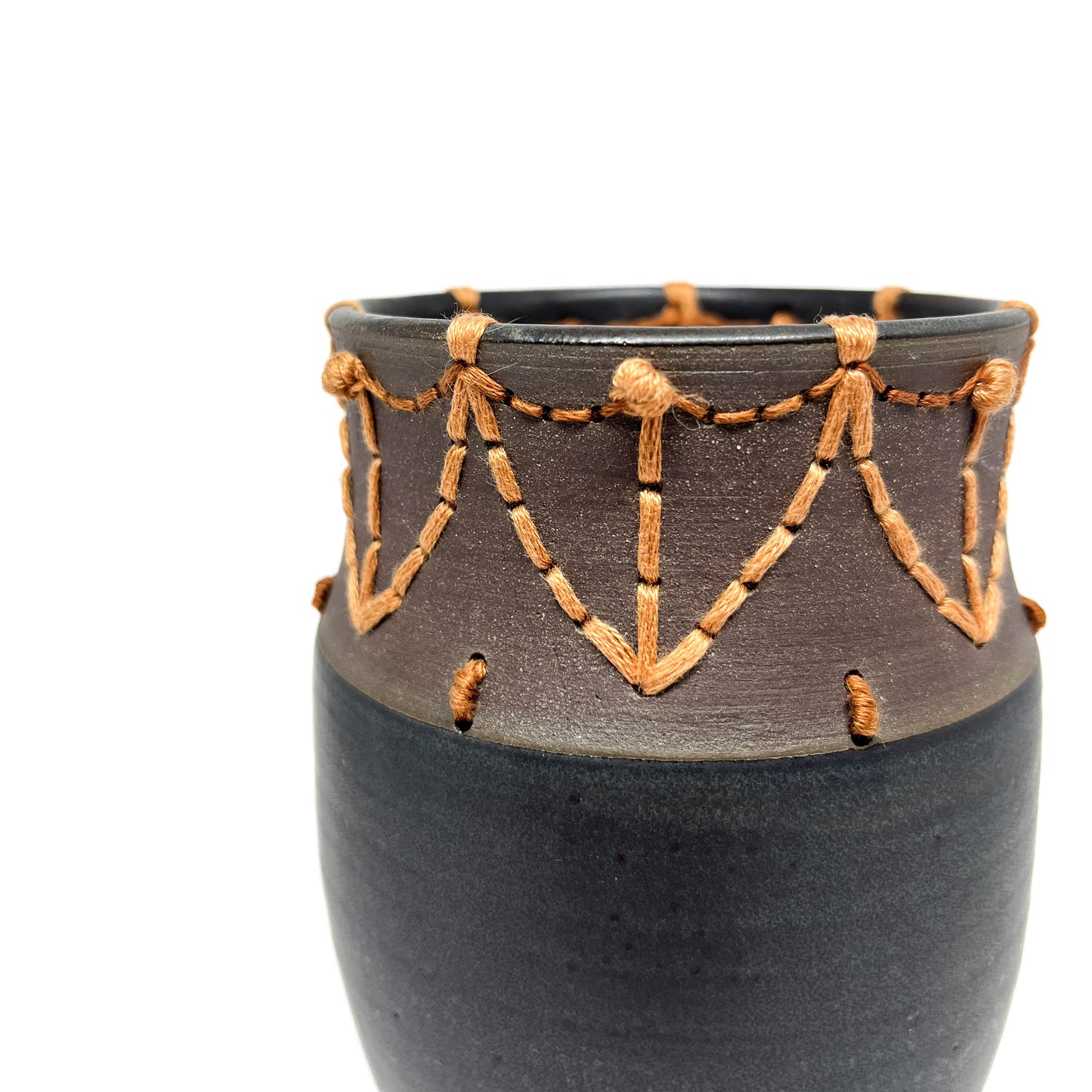 Coffee Clay Embroidered Vessel #1