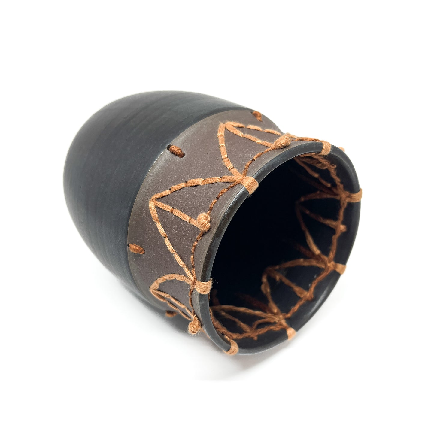 Coffee Clay Embroidered Vessel #1
