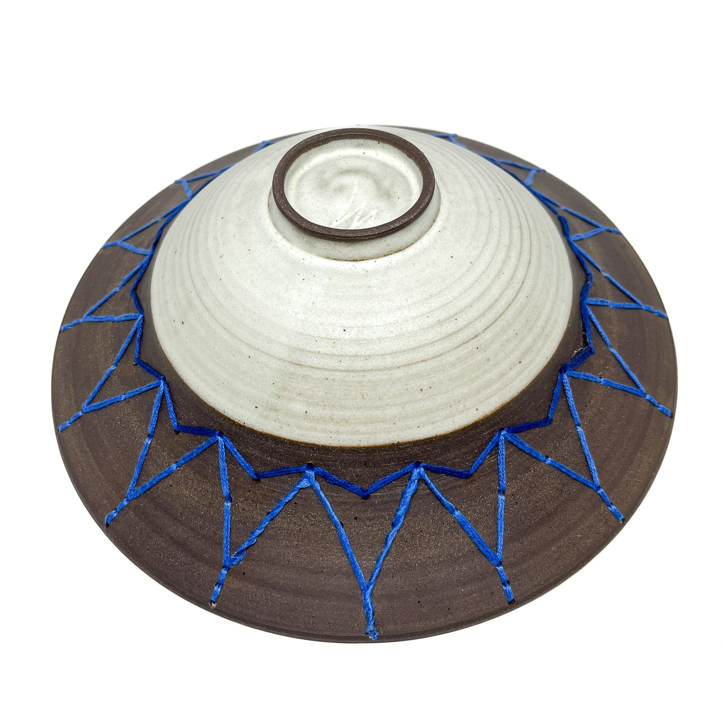 Coffee Clay Blue Embroidery Bowl #6