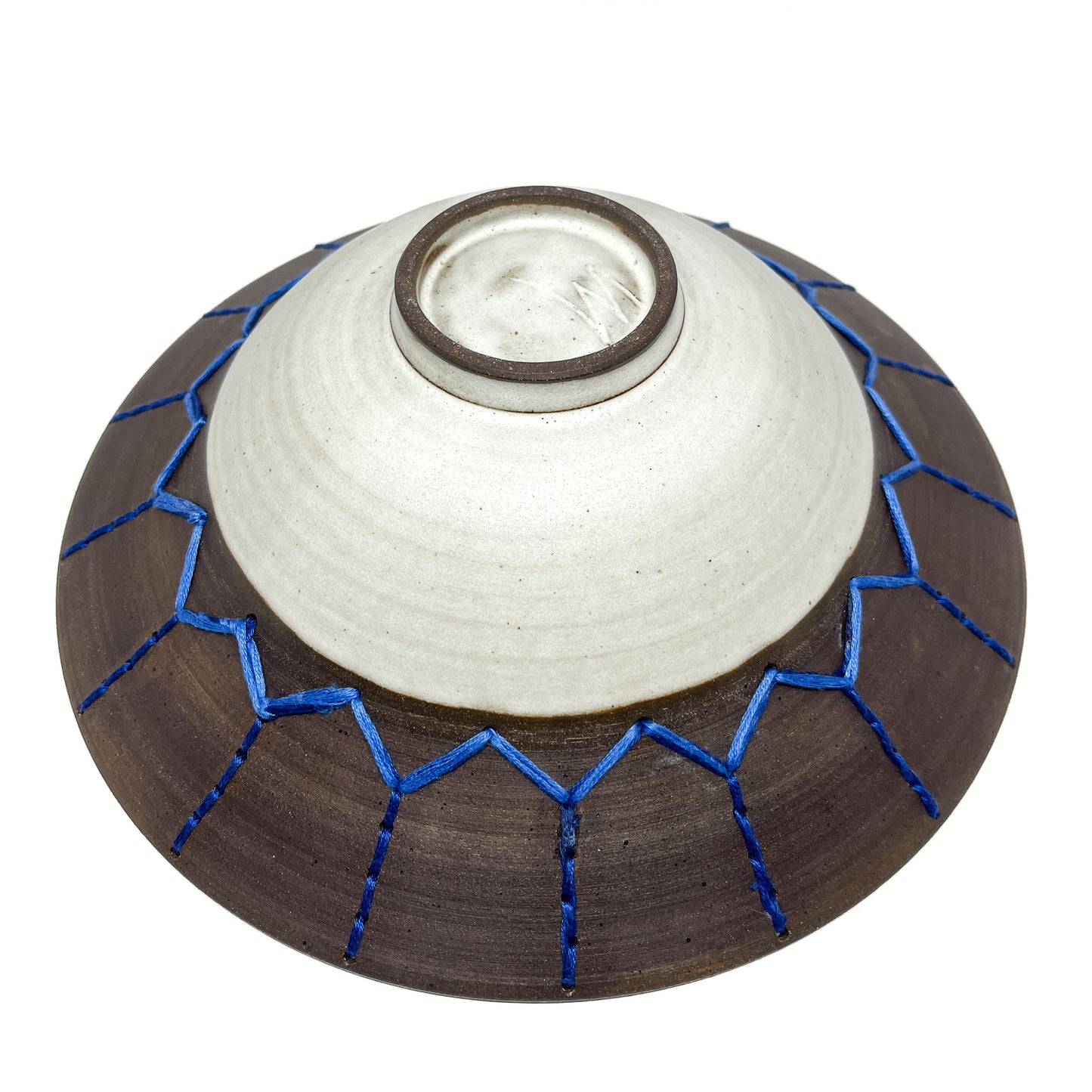 Coffee Clay Blue Embroidery Bowl #7