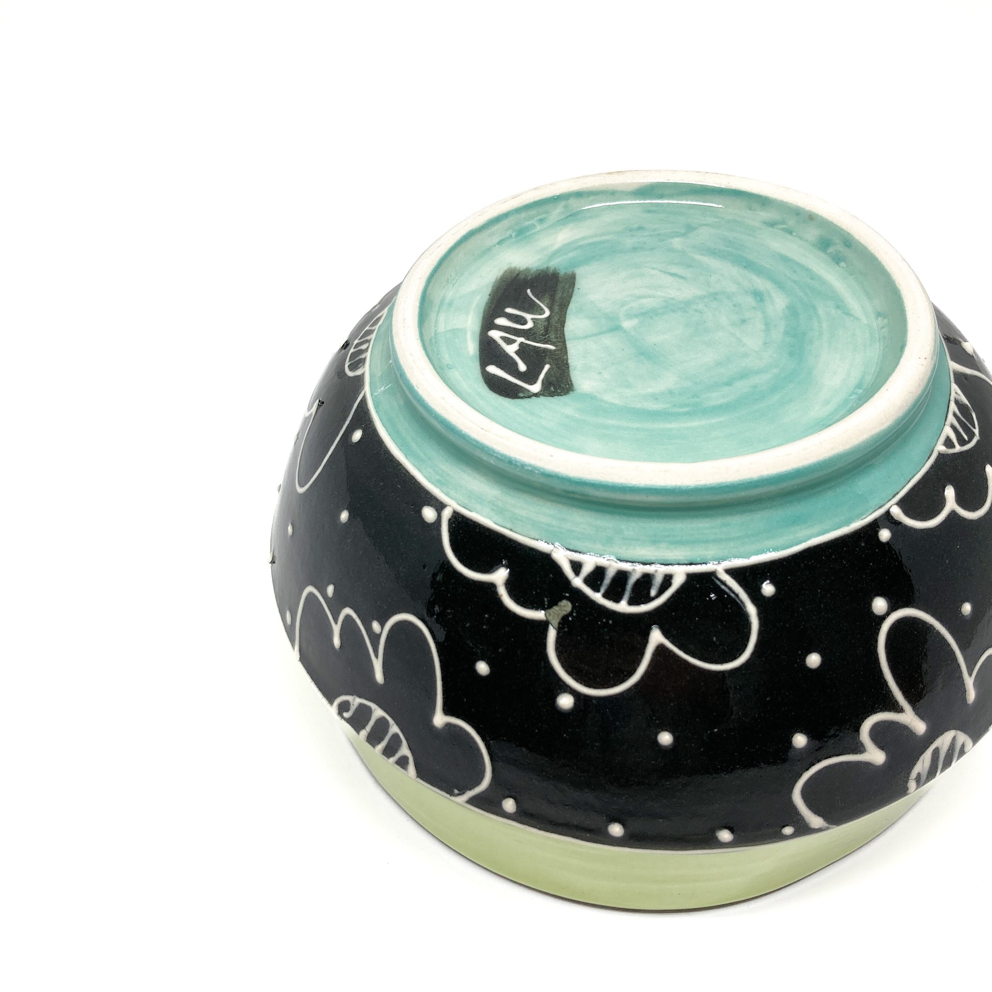Two stacked Soup Bowls with hand-drawn floral designs and contrasting glossy upper sections.